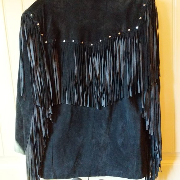 Vintage Winlit black fringe jacket leather medium - Picture 6 of 7